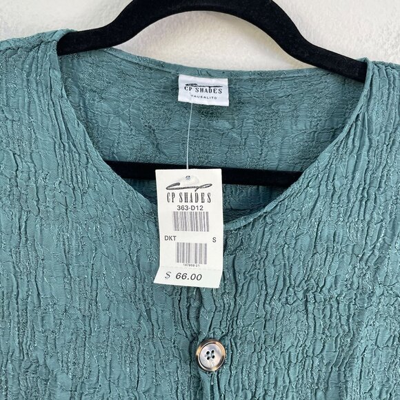 NEW Cp Shades Womens Small Button Up Textured Crinkled Top Teal Shirt - Picture 9 of 10